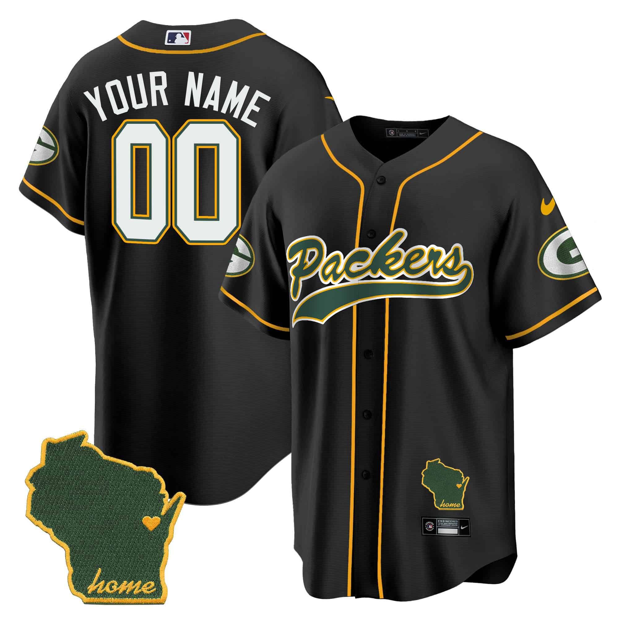Men Green Bay Packers Black 2024 Nike Home Patch Baseball Custom NFL Jersey->customized nfl jersey->Custom Jersey